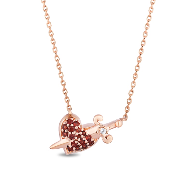 Enchanted Disney Villains Evil Queen Garnet and Diamond Accent Dagger in Heart Necklace in 10K Rose Gold|Peoples Jewellers