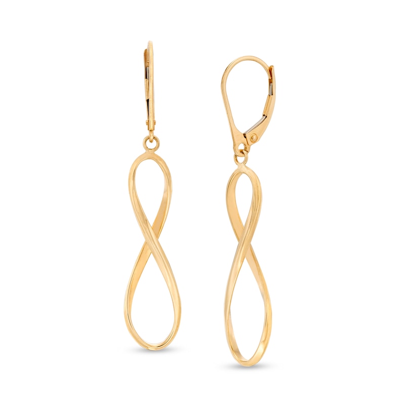 Main Image 1 of Infinity Ribbon Drop Earrings in 10K Gold