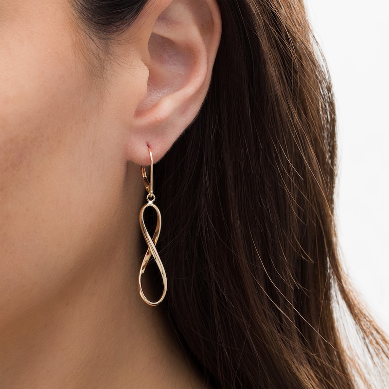 Main Image 2 of Infinity Ribbon Drop Earrings in 10K Gold