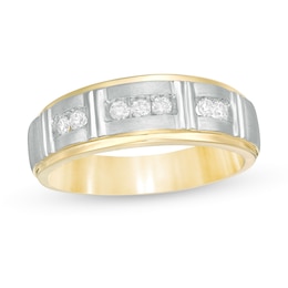 Men's 0.25 CT. T.W. Diamond Seven Stone Wedding Band in 14K Two-Tone Gold