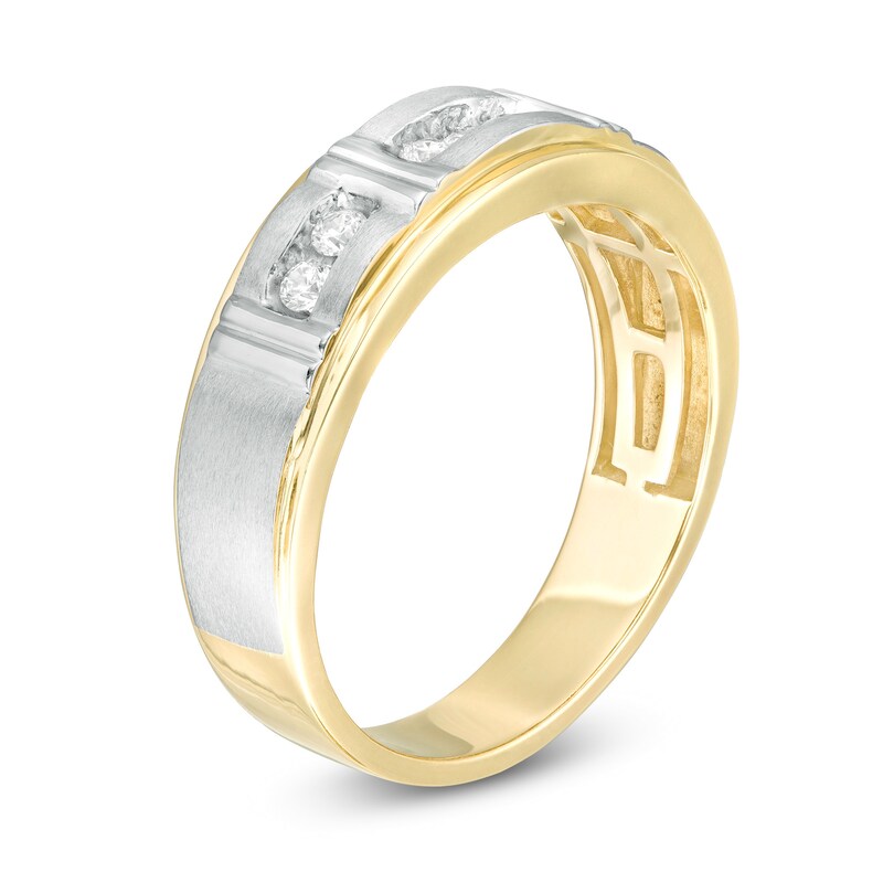 Main Image 3 of Men's 0.25 CT. T.W. Diamond Seven Stone Wedding Band in 14K Two-Tone Gold