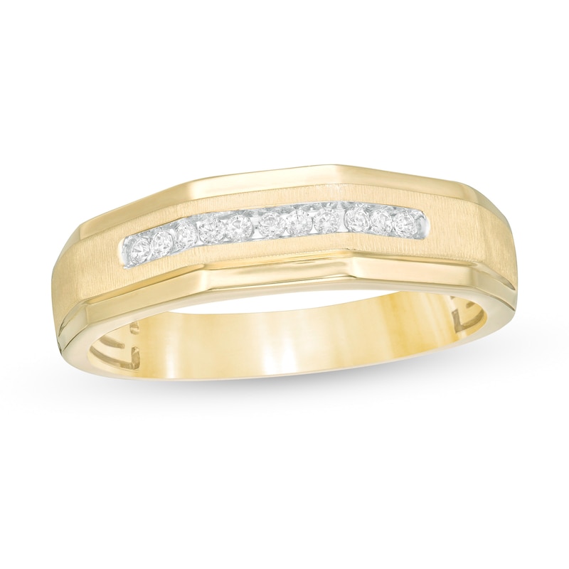 Main Image 1 of Men's 0.10 CT. T.W. Diamond Wedding Band in 14K Gold