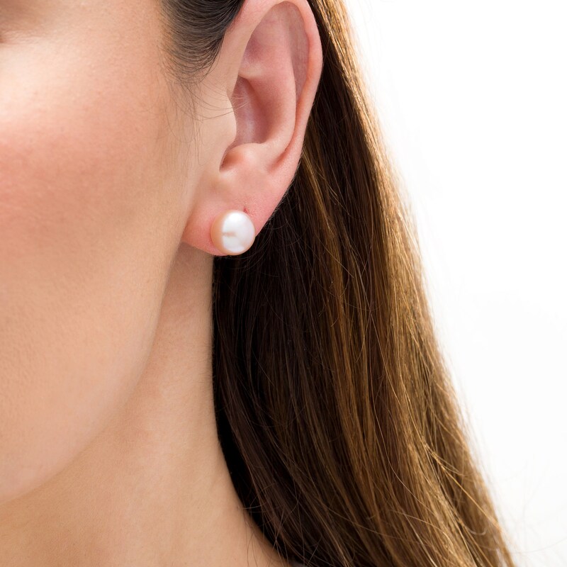 10.0-11.0mm Button Dyed Freshwater Cultured Pearl Stud Earrings in Sterling Silver