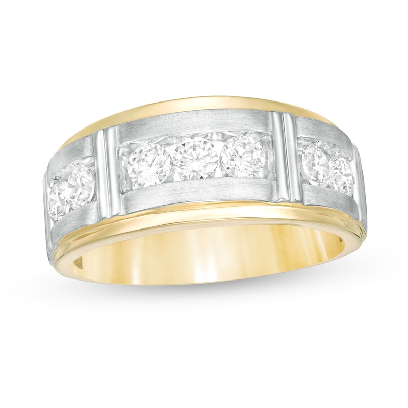 Men's 1.00 CT. T.W. Diamond Seven Stone Wedding Band in 14K Two-Tone Gold