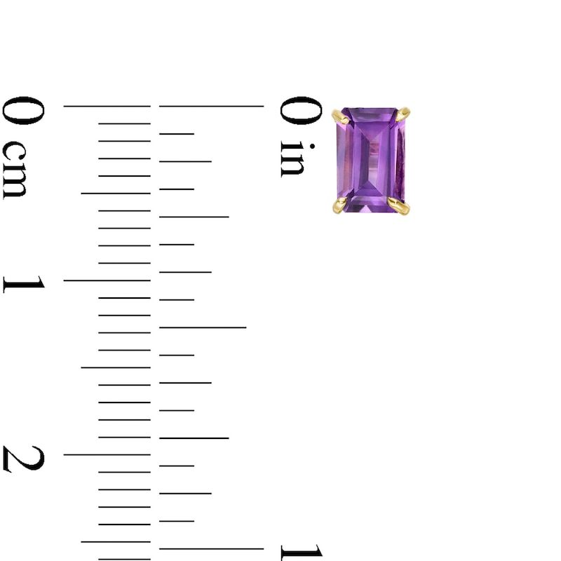 Main Image 3 of Emerald-Cut Amethyst Solitaire Stud Earrings in 14K Gold