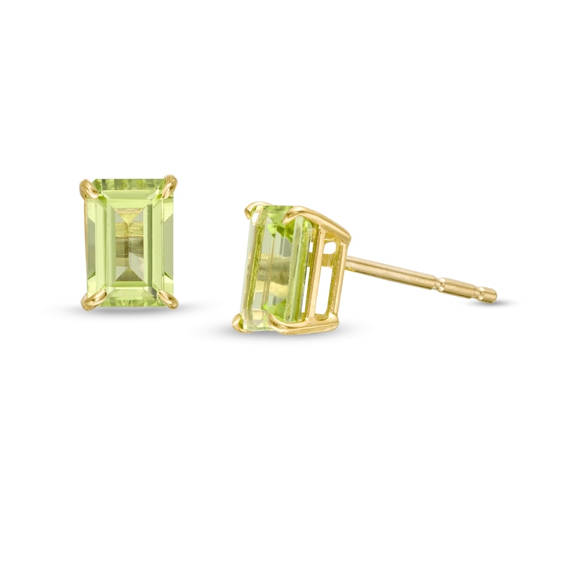 Emerald-Cut Peridot Solitaire Stud Earrings in 14K Gold|Peoples Jewellers