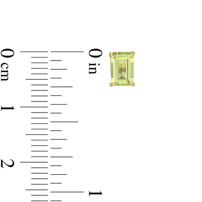Emerald-Cut Peridot Solitaire Stud Earrings in 14K Gold