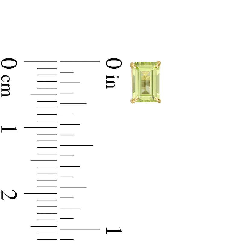 Main Image 3 of Emerald-Cut Peridot Solitaire Stud Earrings in 14K Gold