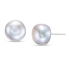 Thumbnail Image 0 of 10.0-11.0mm Button Dyed Grey Cultured Freshwater Pearl Stud Earrings in Sterling Silver