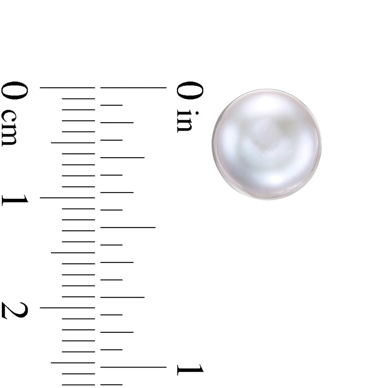 Main Image 3 of 10.0-11.0mm Button Dyed Grey Freshwater Cultured Pearl Stud Earrings in Sterling Silver