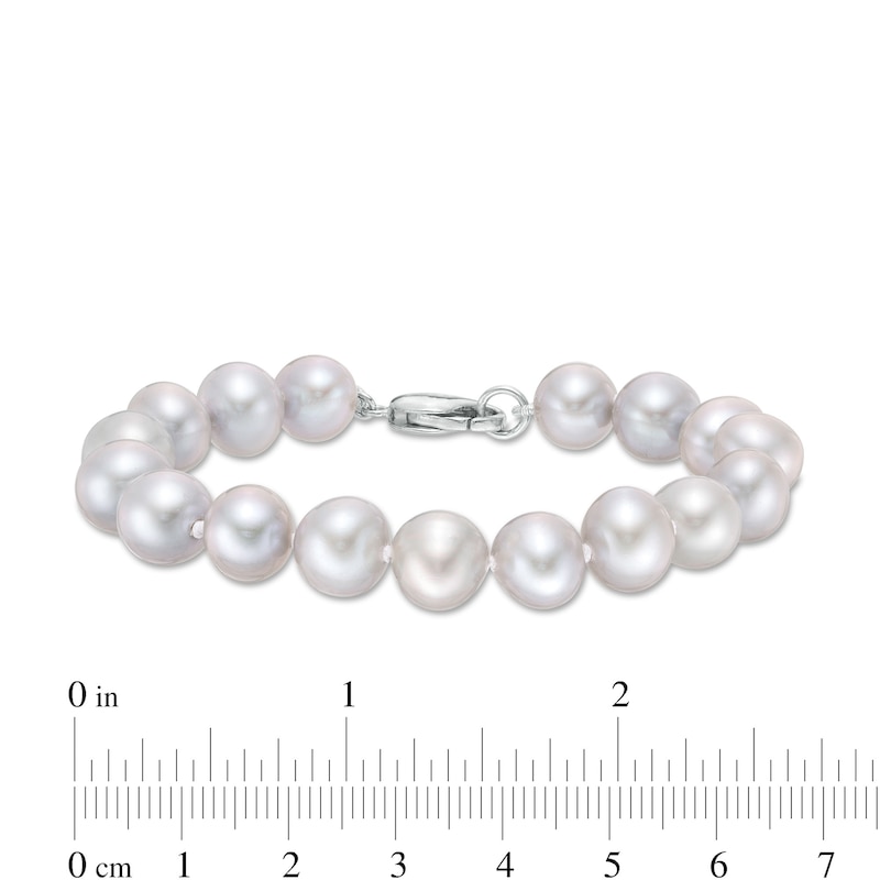 8.5-9.5mm Dyed Grey Cultured Freshwater Pearl Strand Bracelet with Sterling Silver Clasp - 7.5"