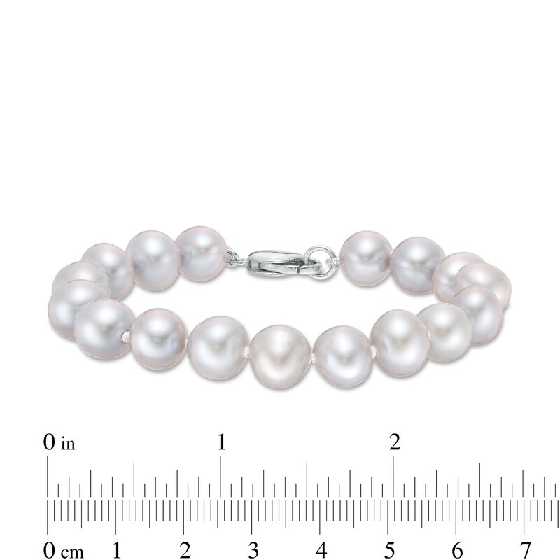 8.5-9.5mm Dyed Grey Freshwater Cultured Pearl Strand Bracelet with Sterling Silver Clasp-7.5"