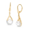7.0mm Button Freshwater Cultured Pearl and Lab-Created White Sapphire Earrings in Sterling Silver with 14K Gold Plate