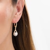 Thumbnail Image 1 of 7.0mm Button Cultured Freshwater Pearl and Lab-Created White Sapphire Earrings in Sterling Silver with 14K Gold Plate