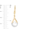 Thumbnail Image 2 of 7.0mm Button Cultured Freshwater Pearl and Lab-Created White Sapphire Earrings in Sterling Silver with 14K Gold Plate