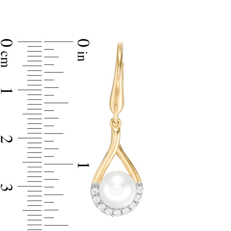 7.0mm Button Cultured Freshwater Pearl and Lab-Created White Sapphire Earrings in Sterling Silver with 14K Gold Plate