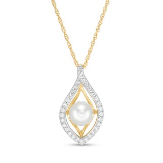 5.0-5.5mm Freshwater Cultured Pearl and White Topaz Double Teardrop Pendant in 10K Gold