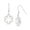 Thumbnail Image 1 of 6.5-7.0mm Button Freshwater Cultured Pearl and Lab-Created White Sapphire Flower Drop Earrings in Sterling Silver