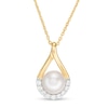 Thumbnail Image 0 of 8.0mm Button Cultured Freshwater Pearl and Lab-Created White Sapphire Pendant in Sterling Silver with 14K Gold Plate