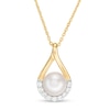 Thumbnail Image 1 of 8.0mm Button Freshwater Cultured Pearl and Lab-Created White Sapphire Pendant in Sterling Silver with 14K Gold Plate