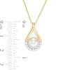 Thumbnail Image 2 of 8.0mm Button Cultured Freshwater Pearl and Lab-Created White Sapphire Pendant in Sterling Silver with 14K Gold Plate
