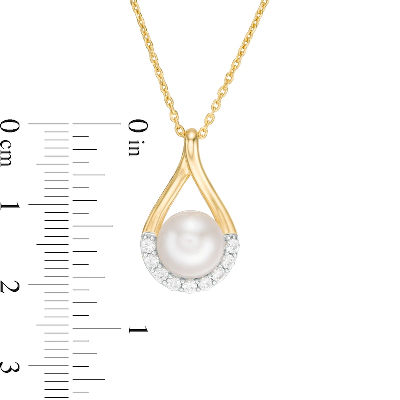 8.0mm Button Cultured Freshwater Pearl and Lab-Created White Sapphire Pendant in Sterling Silver with 14K Gold Plate