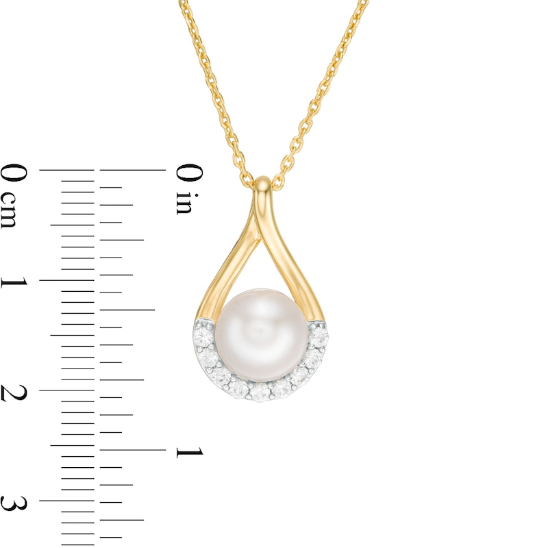 Main Image 3 of 8.0mm Button Freshwater Cultured Pearl and Lab-Created White Sapphire Pendant in Sterling Silver with 14K Gold Plate