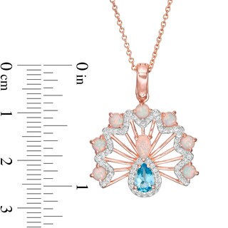 Swiss Blue Topaz, Lab-Created Opal and White Sapphire Peacock Pendant in Sterling Silver with 18K Rose Gold Plate