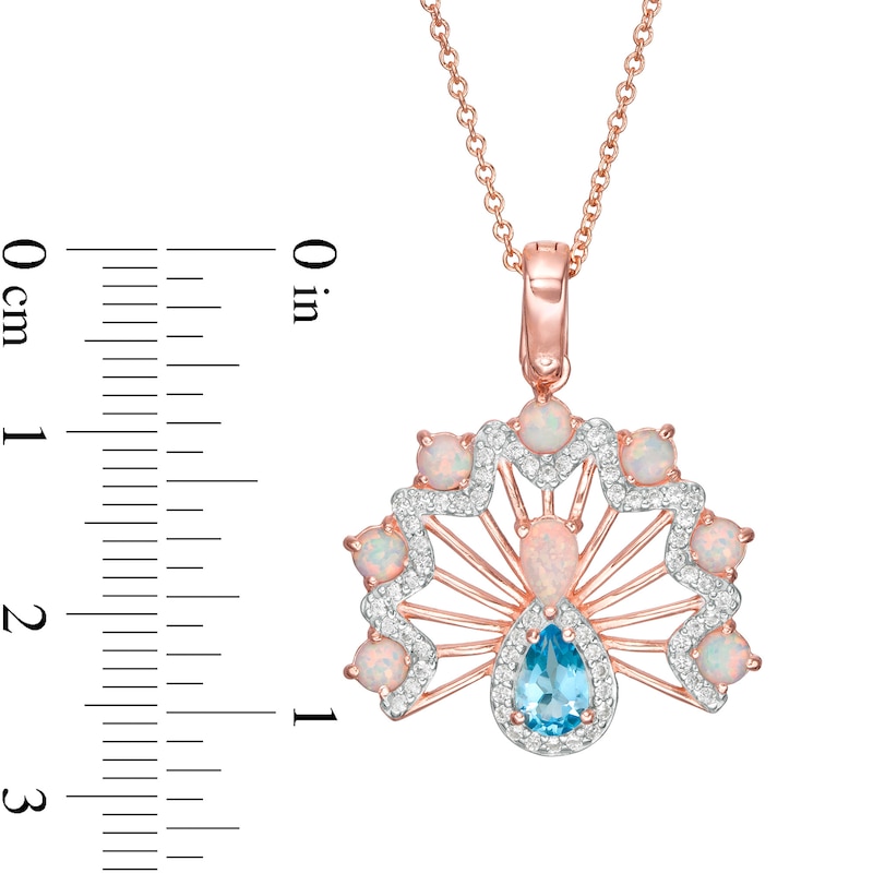 Swiss Blue Topaz, Lab-Created Opal and White Sapphire Peacock Pendant in Sterling Silver with 18K Rose Gold Plate