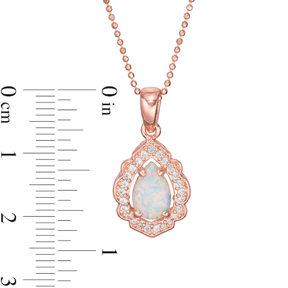 Pear-Shaped Lab-Created Opal and White Sapphire Scallop Frame Pendant in Sterling Silver with 18K Rose Gold Plate