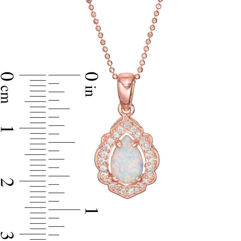 Main Image 3 of Pear-Shaped Lab-Created Opal and White Sapphire Scallop Frame Pendant in Sterling Silver with 18K Rose Gold Plate