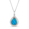 Thumbnail Image 0 of Pear-Shaped Lab-Created Blue Opal and White Sapphire Teardrop Pendant in Sterling Silver and 14K Rose Gold Plate