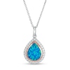 Pear-Shaped Lab-Created Blue Opal and White Sapphire Teardrop Pendant in Sterling Silver and 14K Rose Gold Plate