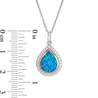 Pear-Shaped Lab-Created Blue Opal and White Sapphire Teardrop Pendant in Sterling Silver and 14K Rose Gold Plate