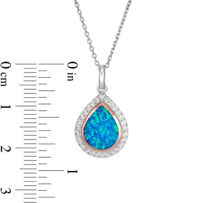 Pear-Shaped Lab-Created Blue Opal and White Sapphire Teardrop Pendant in Sterling Silver and 14K Rose Gold Plate