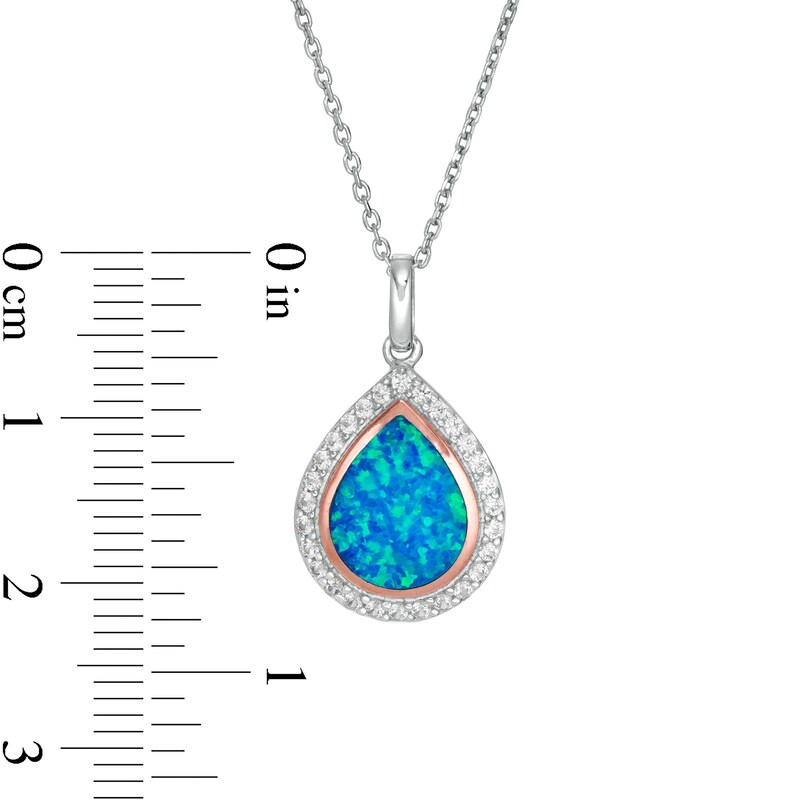Main Image 3 of Pear-Shaped Lab-Created Blue Opal and White Sapphire Teardrop Pendant in Sterling Silver and 14K Rose Gold Plate