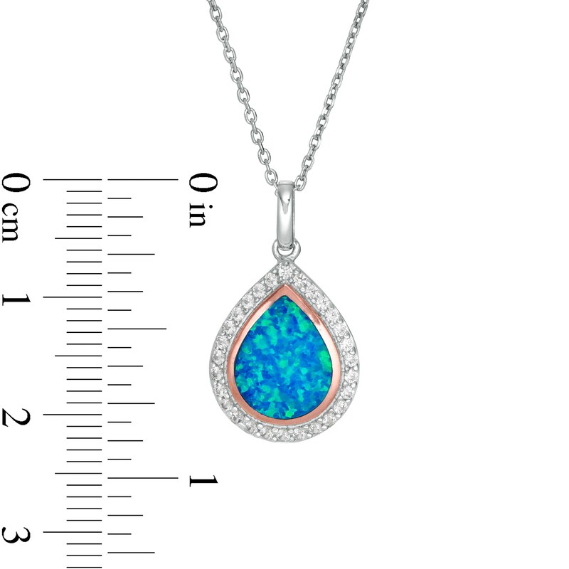 Pear-Shaped Lab-Created Blue Opal and White Sapphire Teardrop Pendant in Sterling Silver and 14K Rose Gold Plate