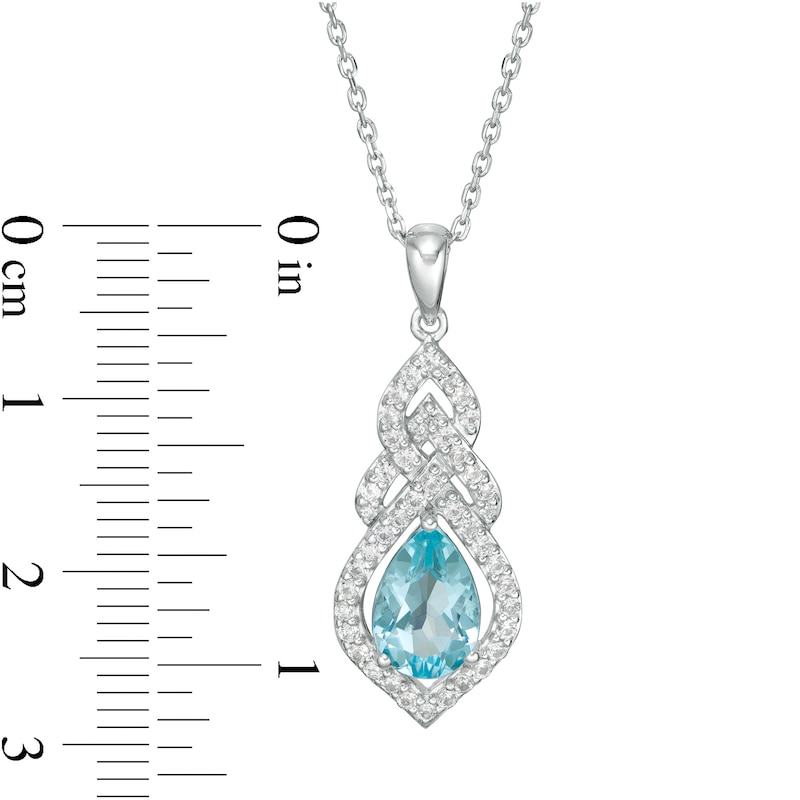 Pear-Shaped Swiss Blue Topaz and Lab-Created White Sapphire Interwoven Drop Pendant in Sterling Silver