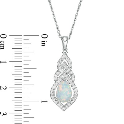 Pear-Shaped Lab-Created Opal and White Sapphire Interwoven Drop Pendant in Sterling Silver