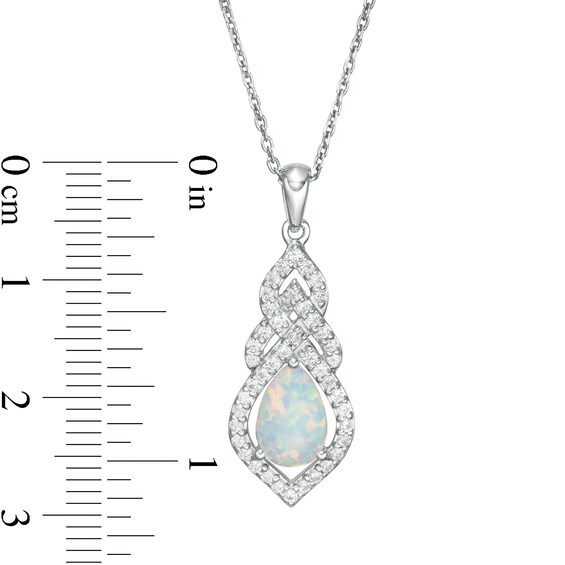 Pear-Shaped Lab-Created Opal and White Sapphire Interwoven Drop Pendant in Sterling Silver