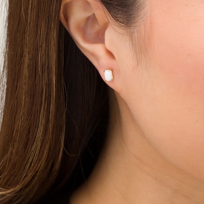 Emerald-Cut Opal Solitaire Stud Earrings in 14K Gold