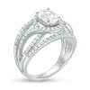 Oval Lab-Created White Sapphire Bypass Frame Open Shank Ring in Sterling Silver