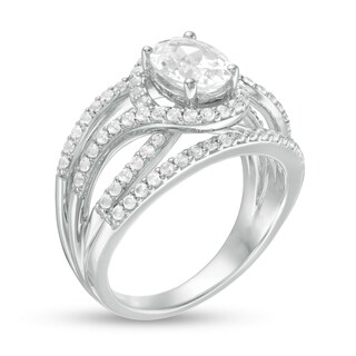 Oval Lab-Created White Sapphire Bypass Frame Open Shank Ring in Sterling Silver