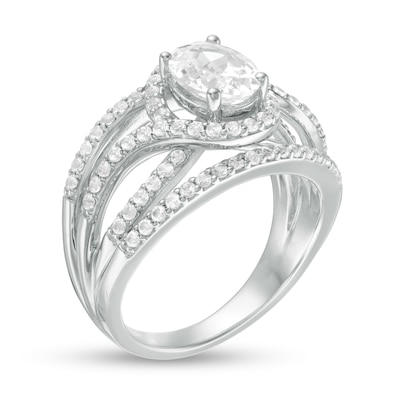 Oval Lab-Created White Sapphire Bypass Frame Open Shank Ring in Sterling Silver