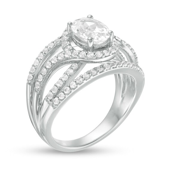 Oval Lab-Created White Sapphire Bypass Frame Open Shank Ring in Sterling Silver