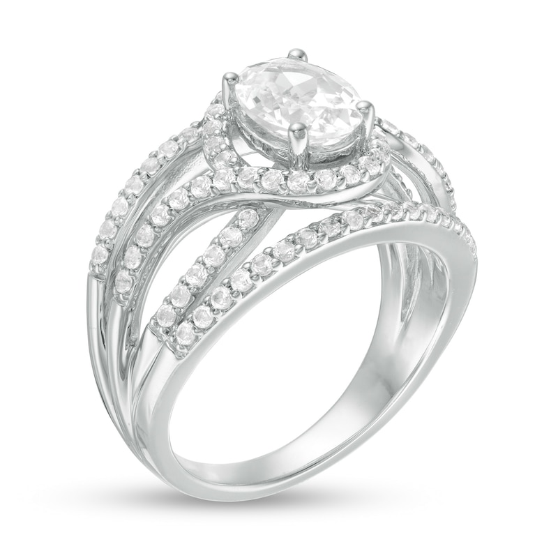 Oval Lab-Created White Sapphire Bypass Frame Open Shank Ring in Sterling Silver