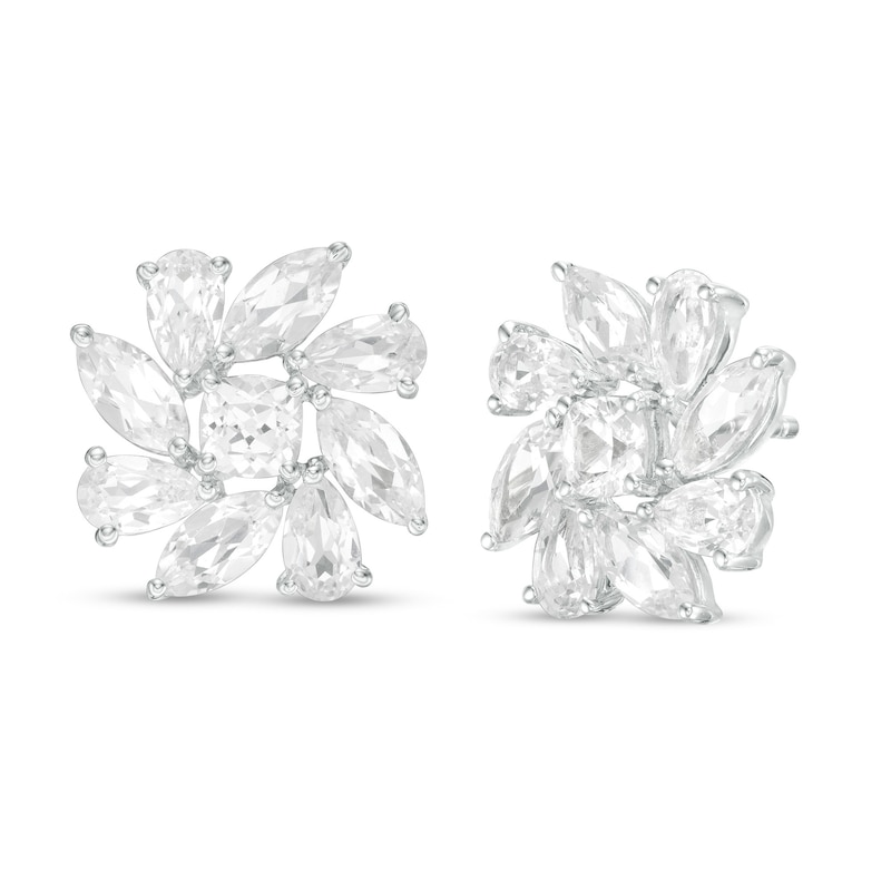 Main Image 1 of 4.0mm Cushion-Cut, Marquise and Pear-Shaped Lab-Created White Sapphire Flower Stud Earrings in Sterling Silver