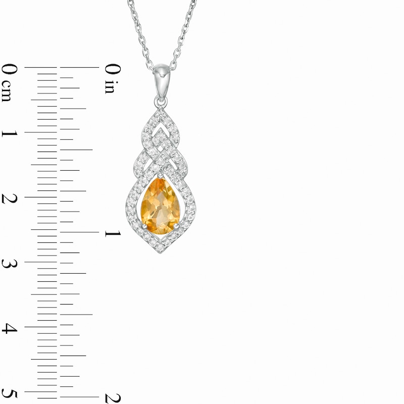 Pear-Shaped Citrine and Lab-Created White Sapphire Interwoven Drop Pendant in Sterling Silver
