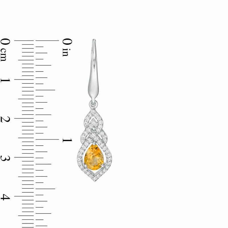 Pear-Shaped Citrine and Lab-Created White Sapphire Interwoven Drop Earrings in Sterling Silver|Peoples Jewellers