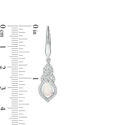 Pear-Shaped Lab-Created Opal and White Sapphire Interwoven Drop Earrings in Sterling Silver